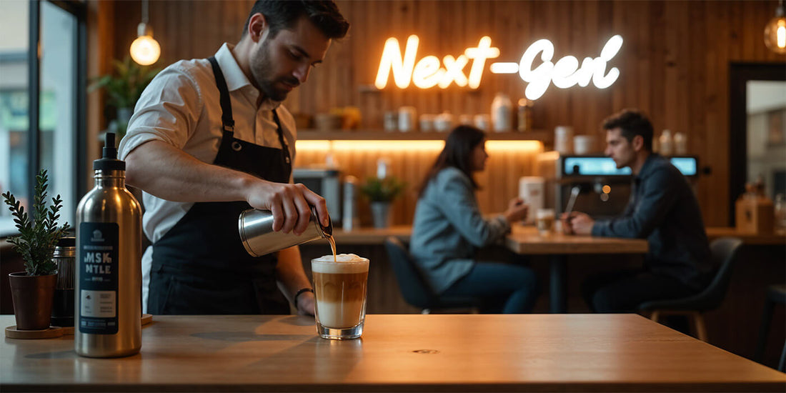 In einer Bar wird ein Latte macchiato von einem Barkeeper zubereitet